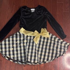 Bonnie Jean Black and Gold Plaid Formal Dress